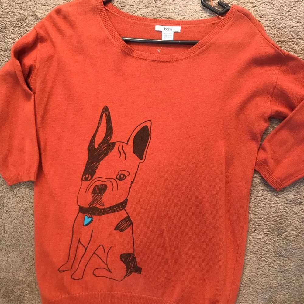 Bar III Sweater Long Sleeve Scoop-Neck Puppy Print